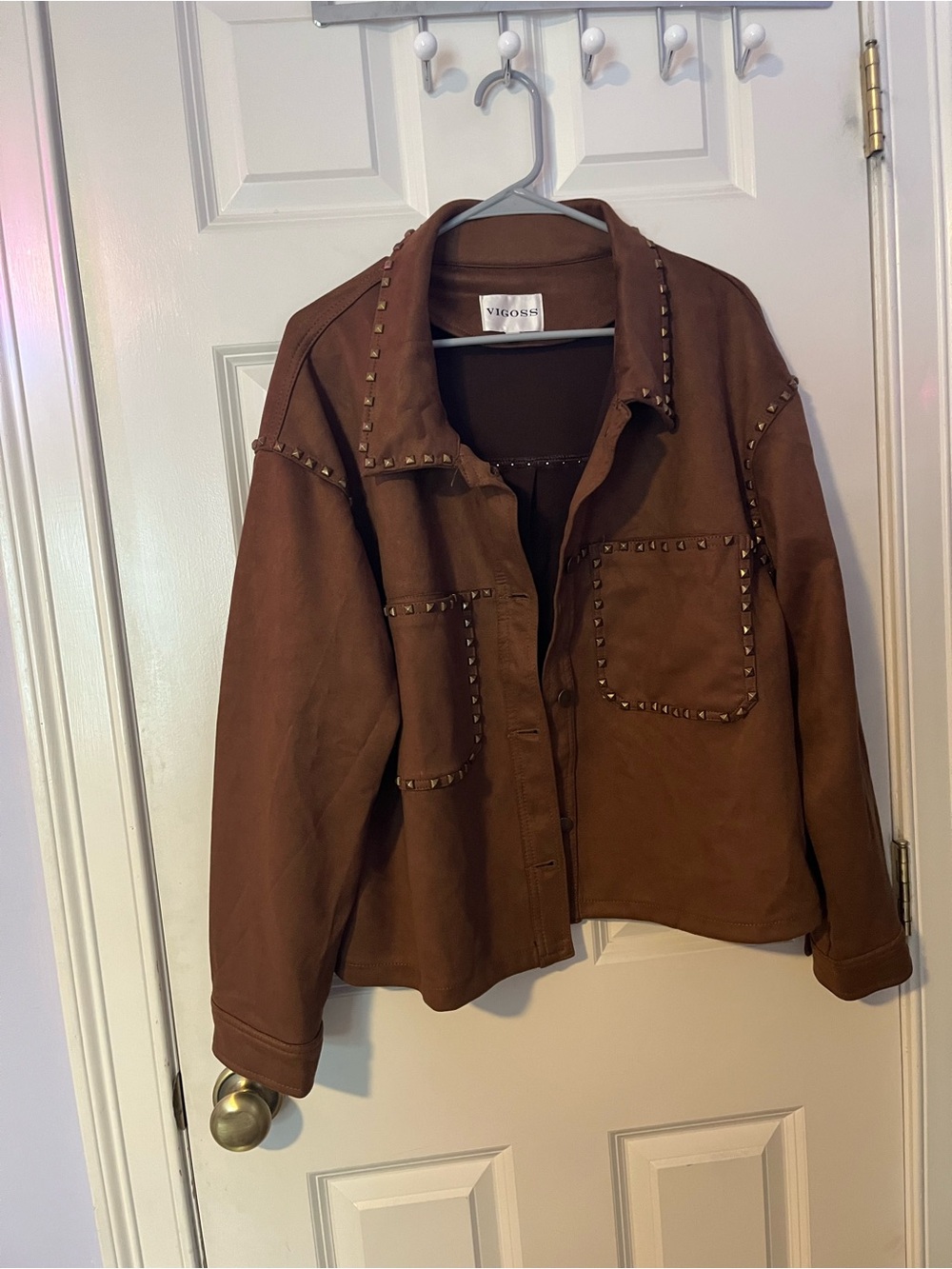 Vigoss Brown Studded Utility Jacket with Front Pockets